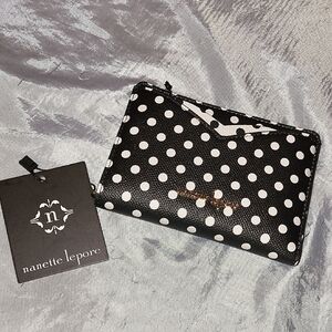Nanette Lepore Black & White Polka Dot Snap Card Wallet W Credit Card Sleeve Tt